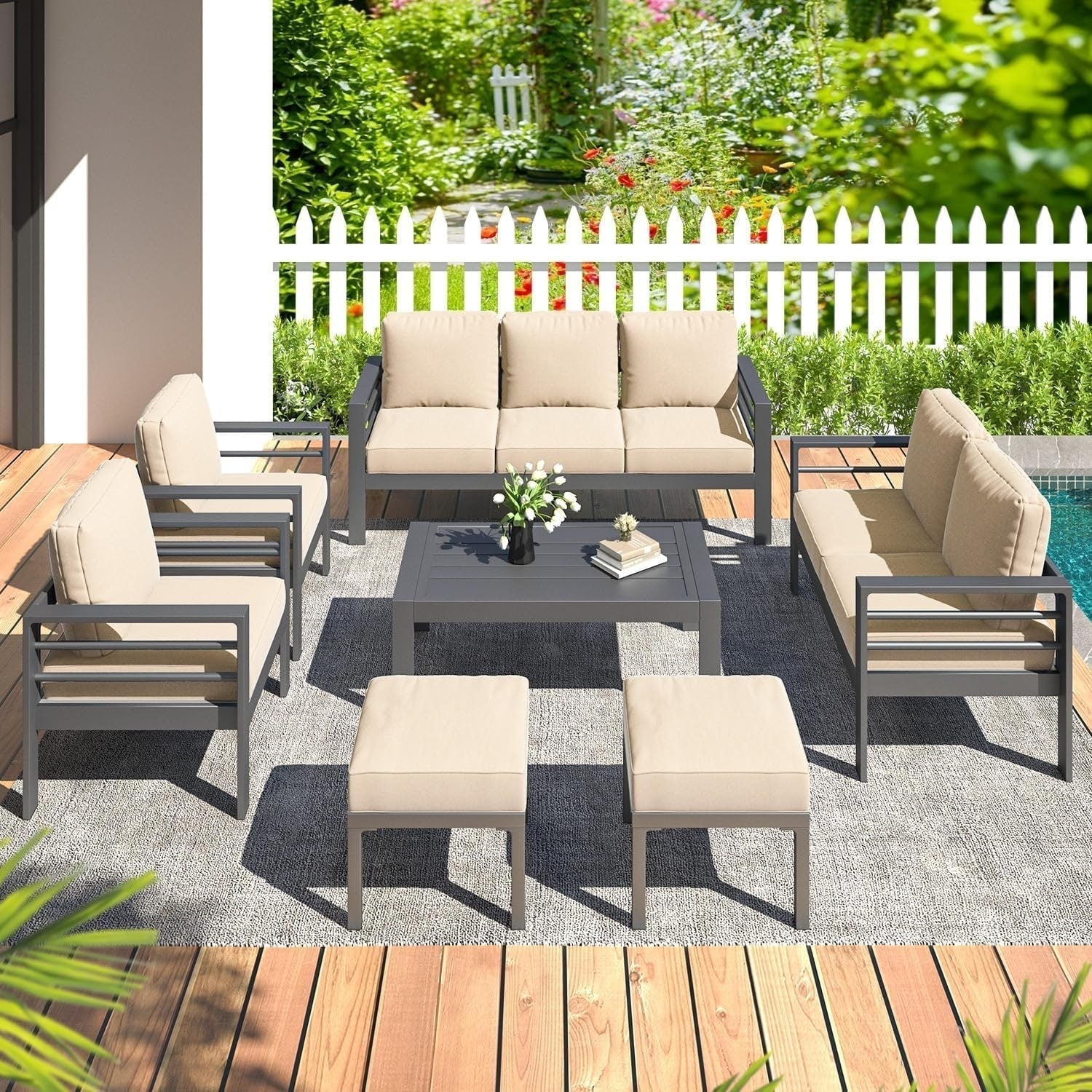 AECOJOY Ensemble de 7 Meubles de Jardin en Aluminium pour Extérieur