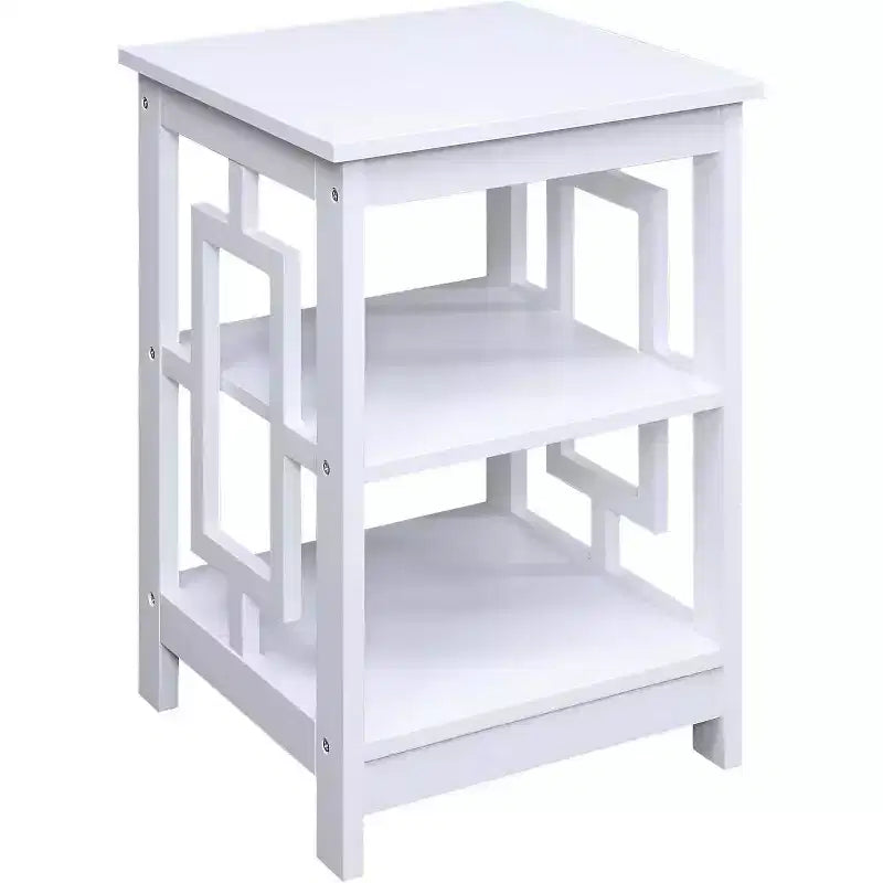 Table d'appoint carrée avec grande surface et deux étagères ouvertes, design de cadre symétrique, table d'appoint en MDF