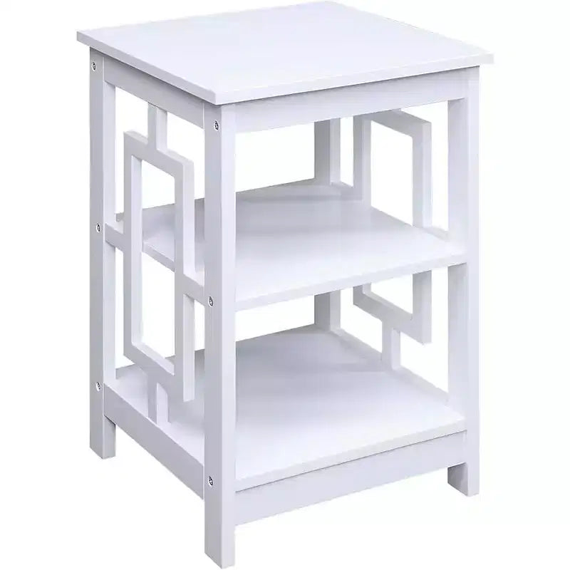 Table d'appoint carrée avec grande surface et deux étagères ouvertes, design de cadre symétrique, table d'appoint en MDF