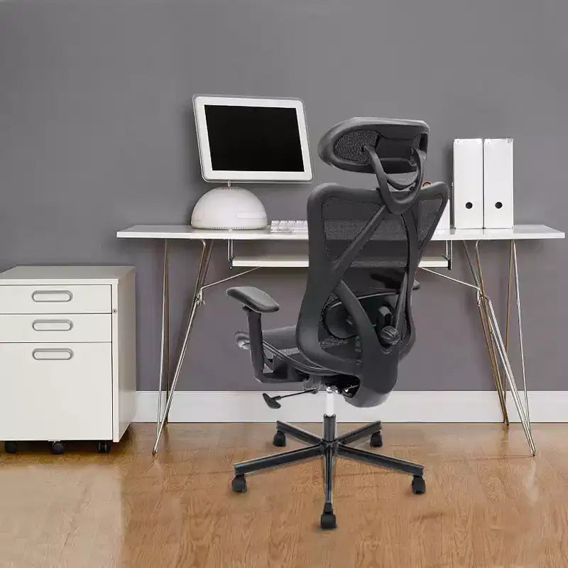 Chaise de bureau ergonomique en maille avec support lombaire, accoudoirs et appuie-tête réglables, chaise pour la maison, le bureau, noir
