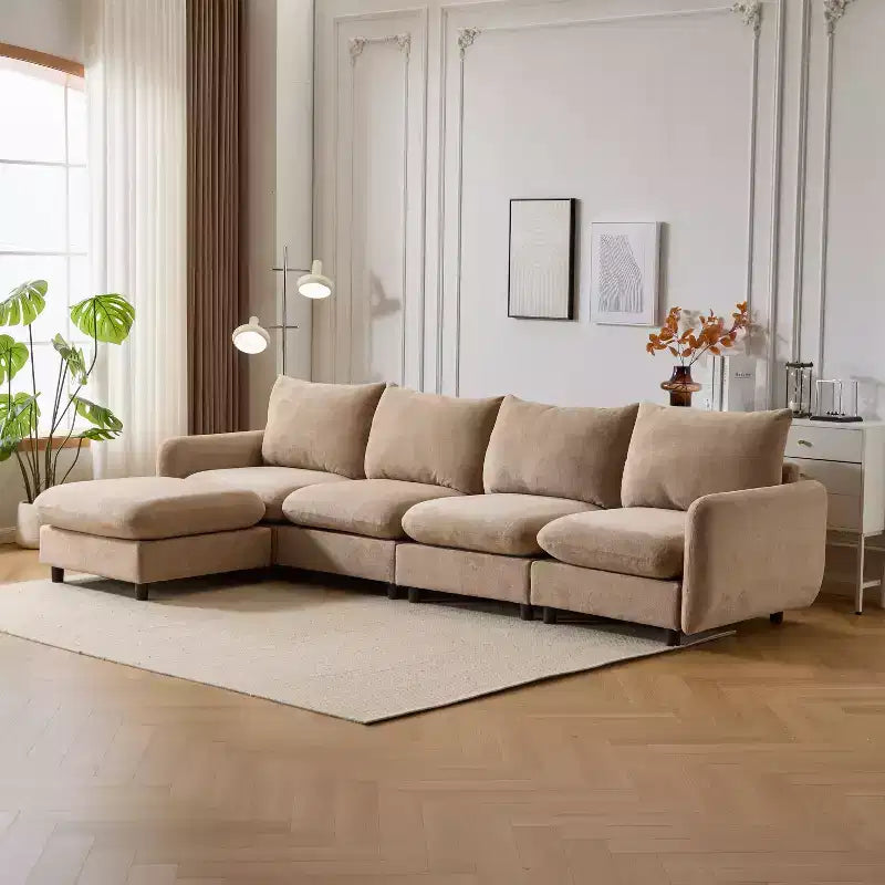 Ensemble de canapé d'angle moderne rembourré en forme de L, 5 pièces