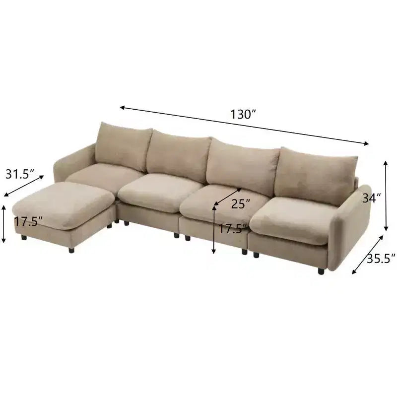 Ensemble de canapé d'angle moderne rembourré en forme de L, 5 pièces