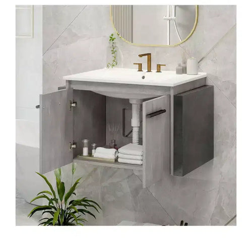 Meuble-lavabo de salle de bain 24 po avec lavabo en céramique Armoire de lavabo murale combinée Meuble de rangement moderne pour salle de bain Meuble de rangement moderne
