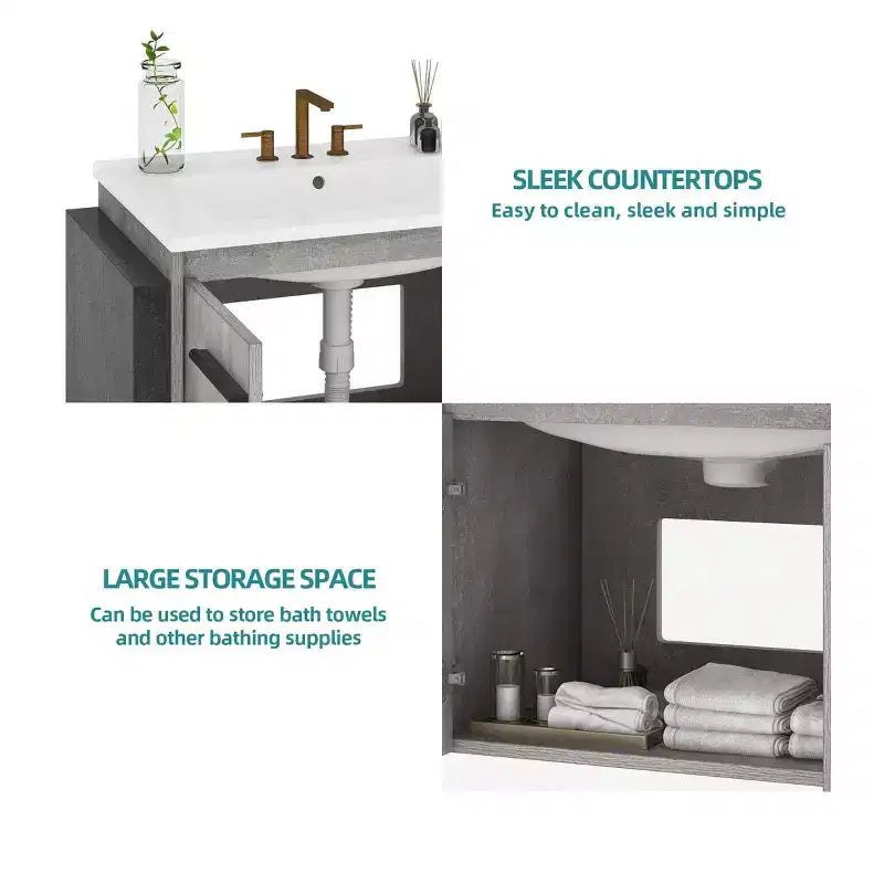 Meuble-lavabo de salle de bain 24 po avec lavabo en céramique Armoire de lavabo murale combinée Meuble de rangement moderne pour salle de bain Meuble de rangement moderne