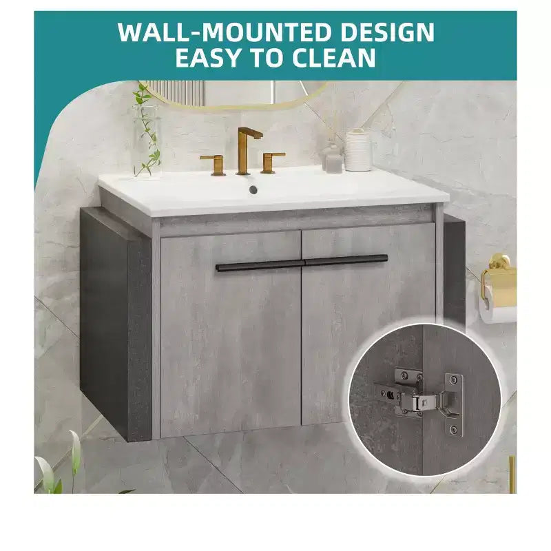 Meuble-lavabo de salle de bain 24 po avec lavabo en céramique Armoire de lavabo murale combinée Meuble de rangement moderne pour salle de bain Meuble de rangement moderne