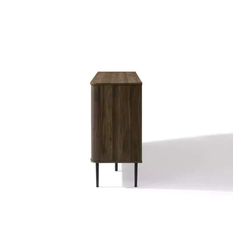 Bahut en bois manufacturé chêne foncé avec motif tressé, 3 portes et 2 portes coulissantes