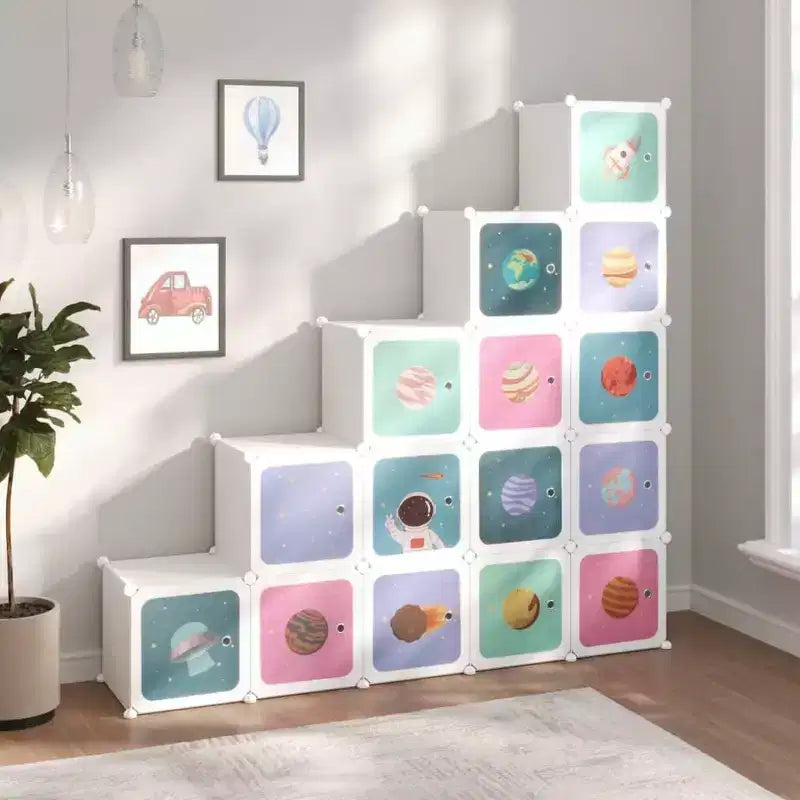 Meuble de rangement cube pour enfants avec 15 cubes organisateurs bibliothèque, PP blanc