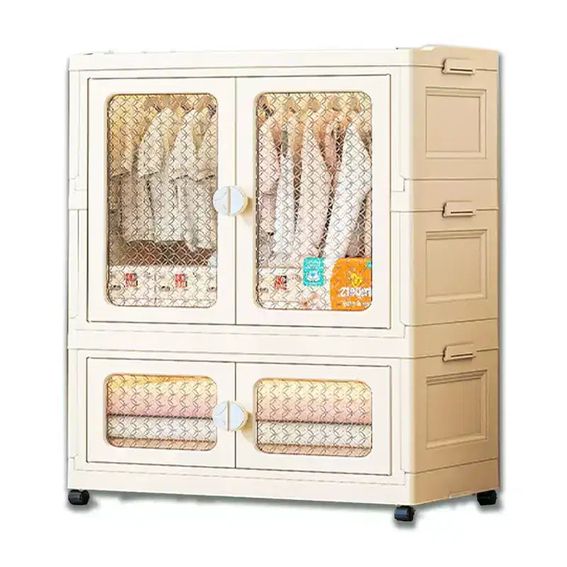 Placard pour chien de rangement empilable avec couvercle pour salonBacs de rangement pliables avec roues, placard à 2 niveaux avec portes transparentes