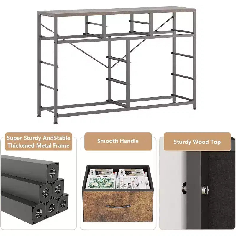 Commode à 10 tiroirs en tissu moderne, meuble de rangement avec plateau en bois et cadre en acier pour chambre à coucher ou couloir