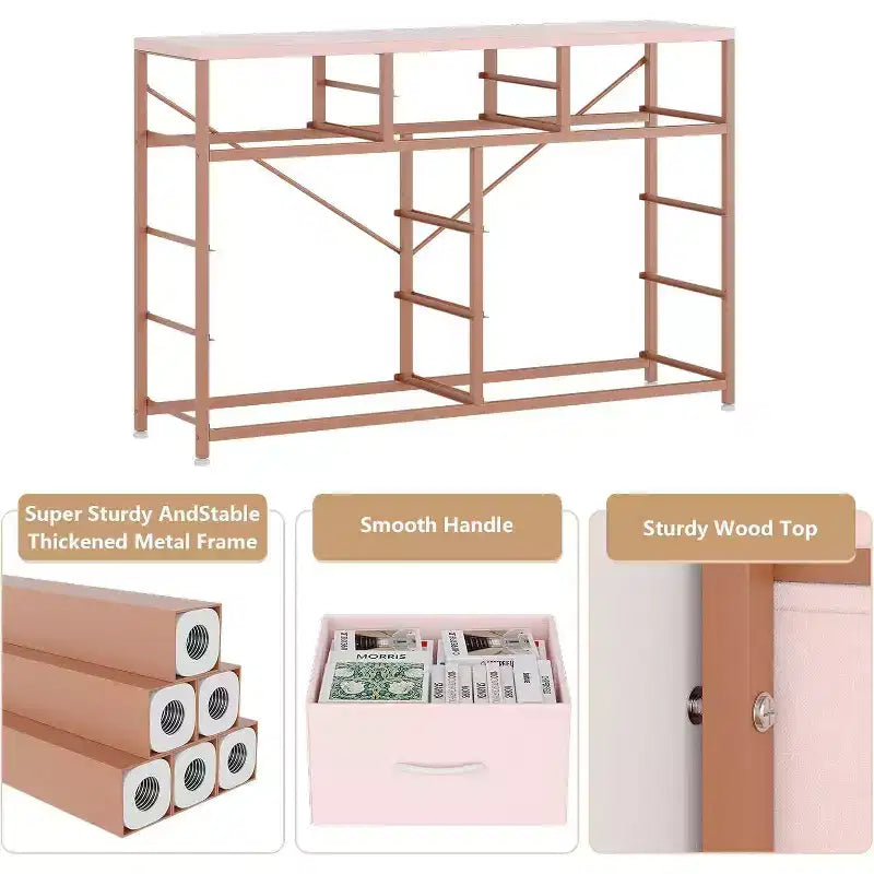 Commode à 10 tiroirs en tissu moderne, meuble de rangement avec plateau en bois et cadre en acier pour chambre à coucher ou couloir
