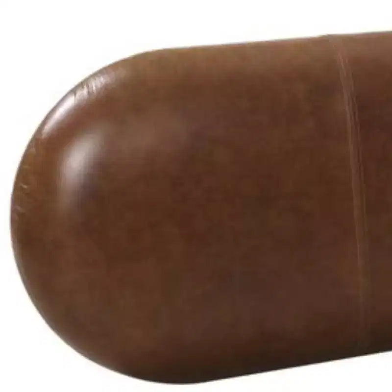 Banc rembourré en cuir véritable marron et bois massif de 122 cm