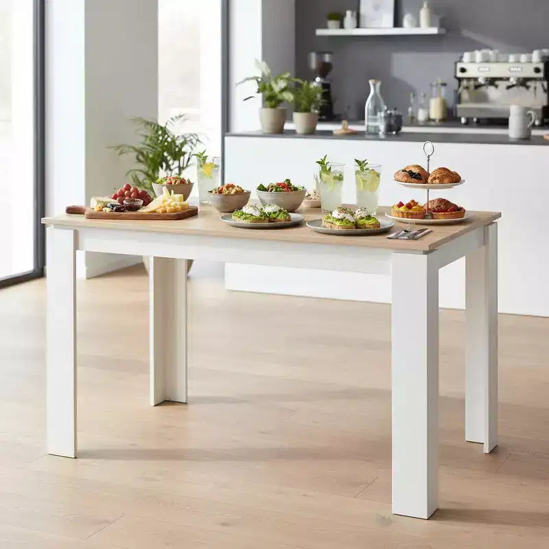 Table à manger rectangulaire pour 2 à 4 personnes, Table de cuisine et salle à manger avec cadre en bois, Petits espaces, Appartement, Bureau à domicile, Chêne