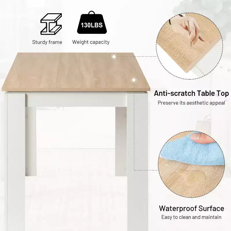 Table à manger rectangulaire pour 2 à 4 personnes, Table de cuisine et salle à manger avec cadre en bois, Petits espaces, Appartement, Bureau à domicile, Chêne