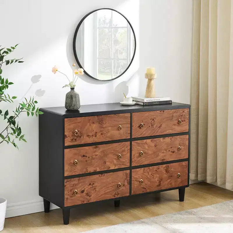 Commode à 7 tiroirs, commode moderne de 137 cm de large avec poignées métalliques, commode en bois meuble TV, organisateur de rangement de vêtements pour salon