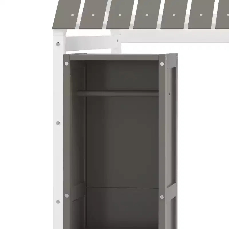 Lit de sol Montessori une place avec barrière de sécurité pour enfants, cadre de lit cabane en bois avec toit et étagères de rangement