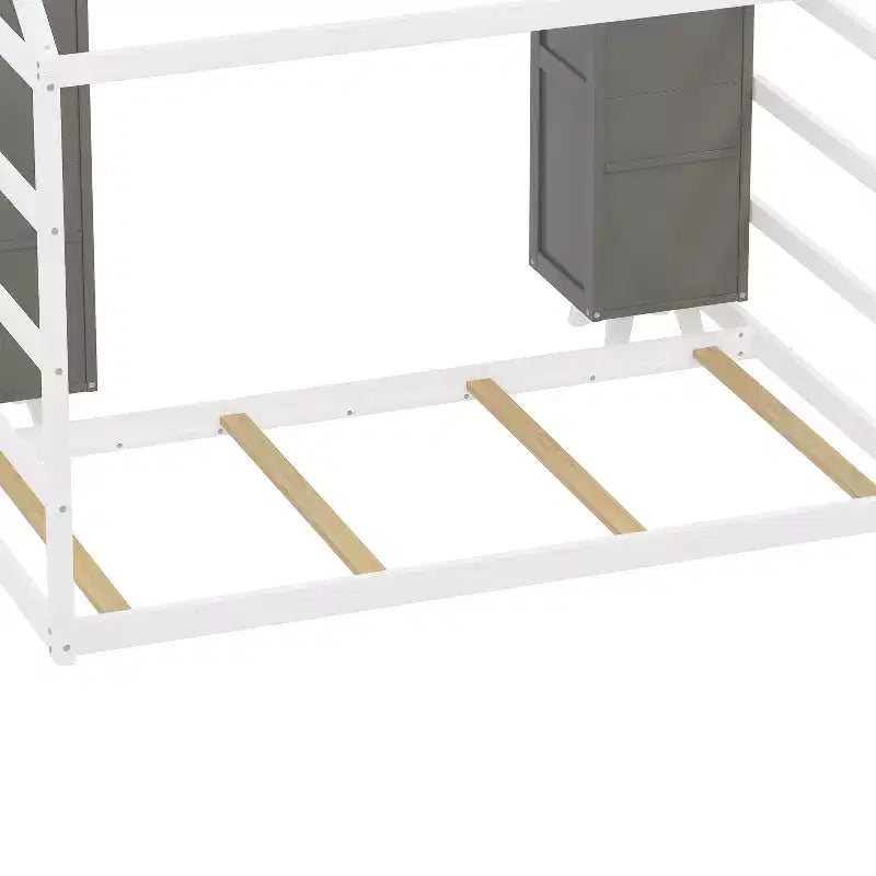 Lit de sol Montessori une place avec barrière de sécurité pour enfants, cadre de lit cabane en bois avec toit et étagères de rangement