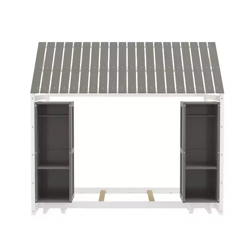 Lit de sol Montessori une place avec barrière de sécurité pour enfants, cadre de lit cabane en bois avec toit et étagères de rangement