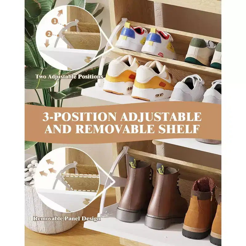 Meuble à chaussures avec 4 tiroirs basculants, Organisateur de chaussures autonome avec étagère ouverte, Armoire à chaussures pour entrée, salon, appartement