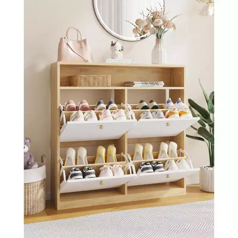 Meuble à chaussures avec 4 tiroirs basculants, Organisateur de chaussures autonome avec étagère ouverte, Armoire à chaussures pour entrée, salon, appartement
