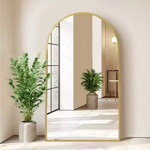 MAYEERTY 67 inch Full Length Mirror Archede Aluminum Alloy Frame Floor Mirror with Bracket Gold
