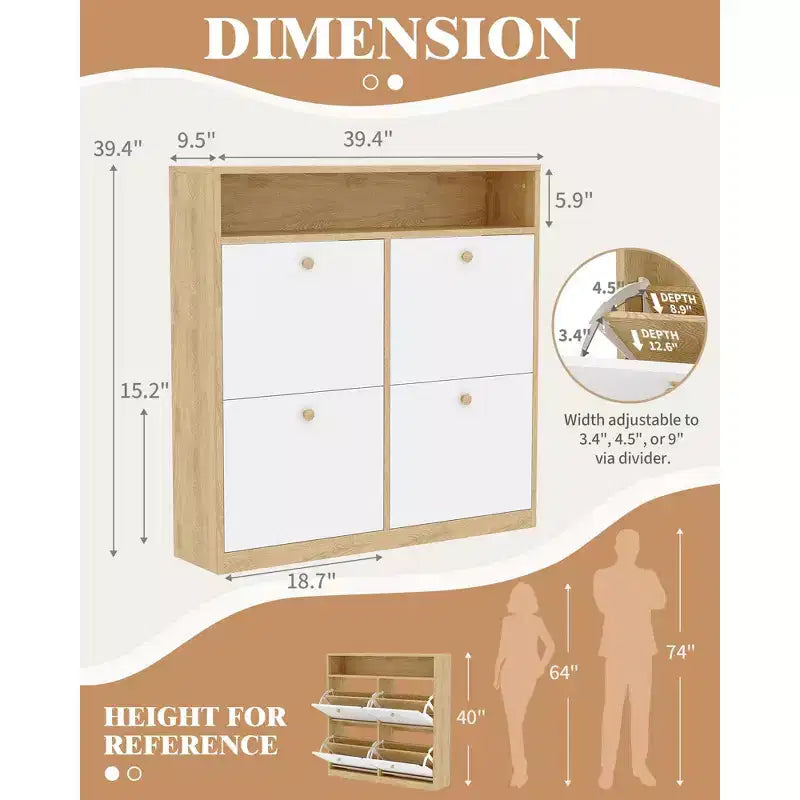 Meuble à chaussures avec 4 tiroirs basculants, meuble à chaussures dissimulé sur pied avec étagère ouverte, pour couloir, salon, appartements