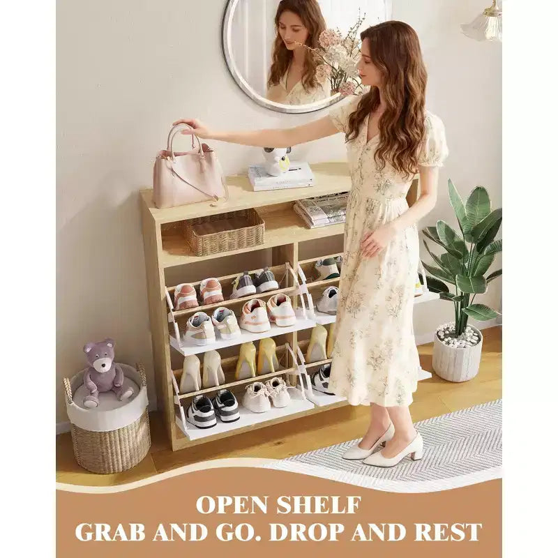 Meuble à chaussures avec 4 tiroirs basculants, meuble à chaussures dissimulé sur pied avec étagère ouverte, pour couloir, salon, appartements