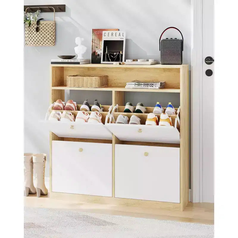 Meuble à chaussures avec 4 tiroirs basculants, meuble à chaussures dissimulé sur pied avec étagère ouverte, pour couloir, salon, appartements