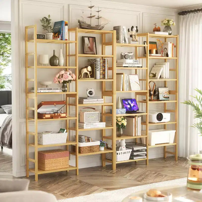 Étagère à livres en bambou de 104 cm avec 12 niveaux ouverts, unité de rangement et de présentation