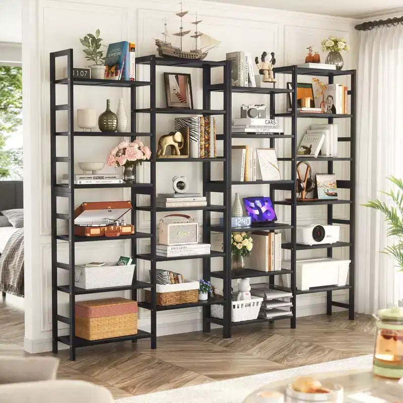 Étagère à livres en bambou de 104 cm avec 12 niveaux ouverts, unité de rangement et de présentation