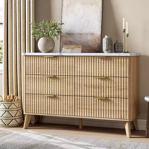 6 Drawer Dresser for Bedroom, 47 Wide Chest of Drawers with Thickened & Large Pattern Design