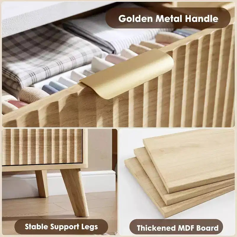 Commode 6 tiroirs pour chambre à coucher, large commode de 120 cm avec motif épais et grand design