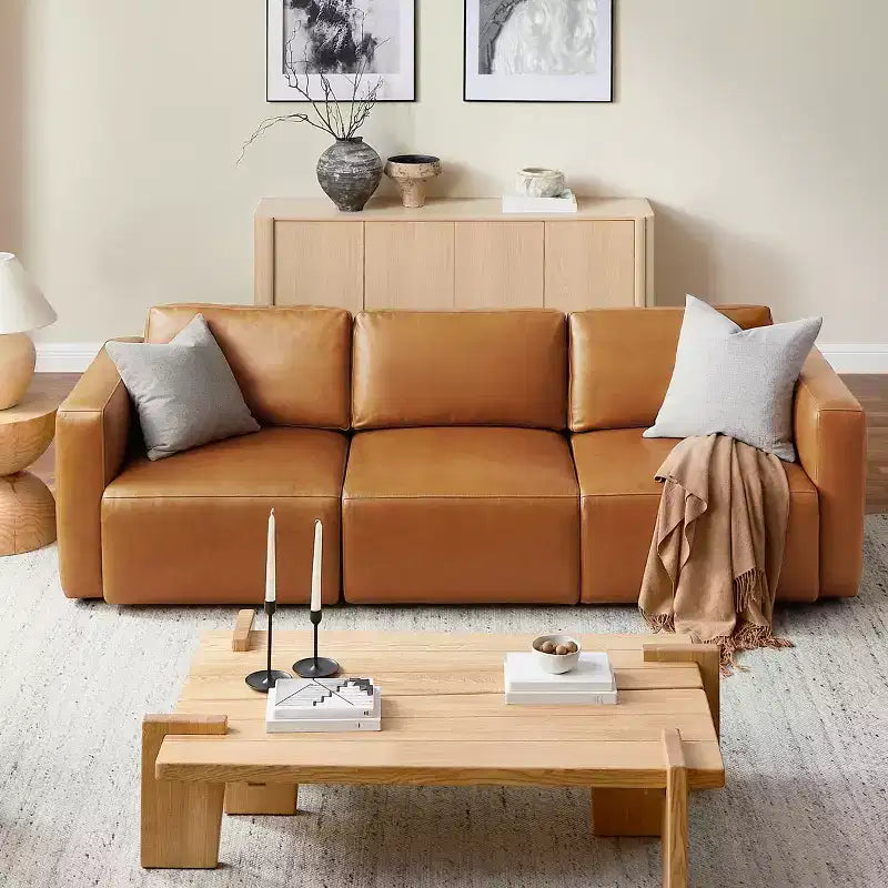 Canapé sectionnel modulaire 3 places de luxe en cuir véritable