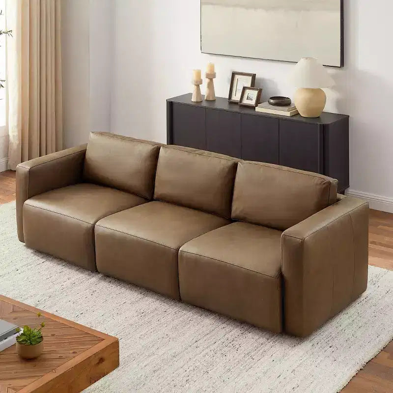 Canapé sectionnel modulaire 3 places de luxe en cuir véritable