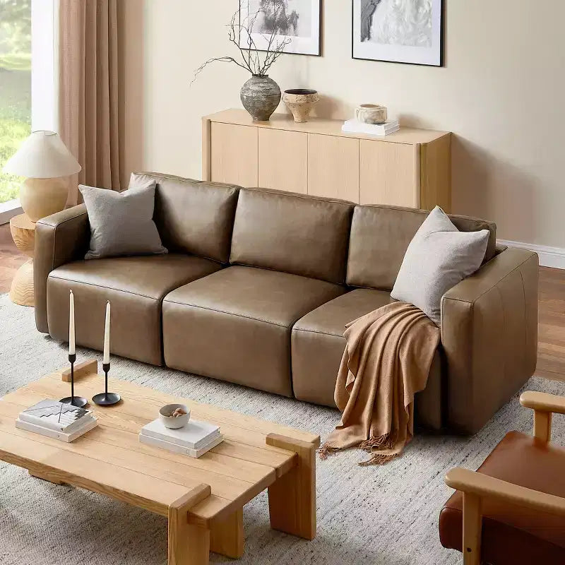 Canapé sectionnel modulaire 3 places de luxe en cuir véritable