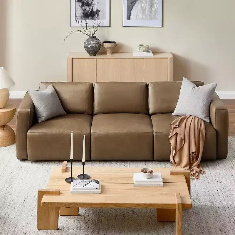 Canapé sectionnel modulaire 3 places de luxe en cuir véritable