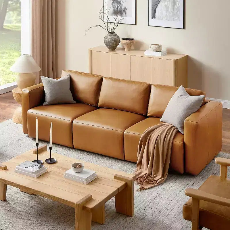Canapé sectionnel modulaire 3 places de luxe en cuir véritable