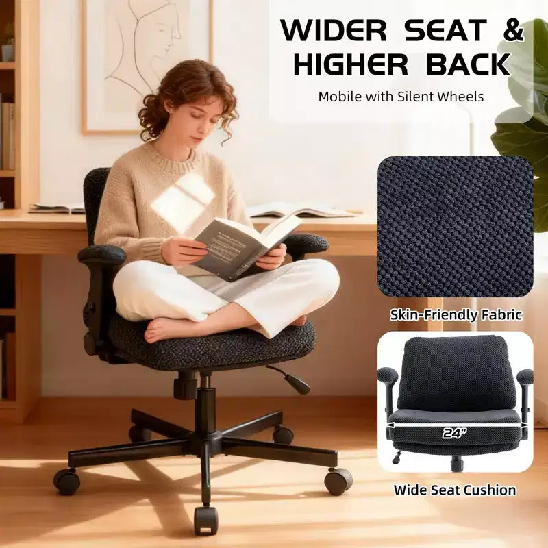 Chaise Criss-Cross à roulettes C avec accoudoirs relevables, siège large à coussin épais, pivotante pour bureau/appartement