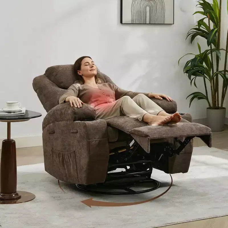 Fauteuil inclinable, fauteuil inclinable à bascule pivotant à 360° pour adultes avec massage et chaleur, fauteuils à bascule électriques