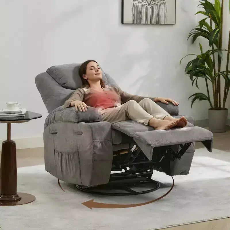 Fauteuil inclinable, fauteuil inclinable à bascule pivotant à 360° pour adultes avec massage et chaleur, fauteuils à bascule électriques