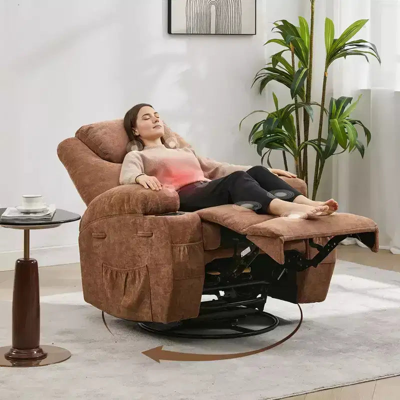 Fauteuil inclinable, fauteuil inclinable à bascule pivotant à 360° pour adultes avec massage et chaleur, fauteuils à bascule électriques