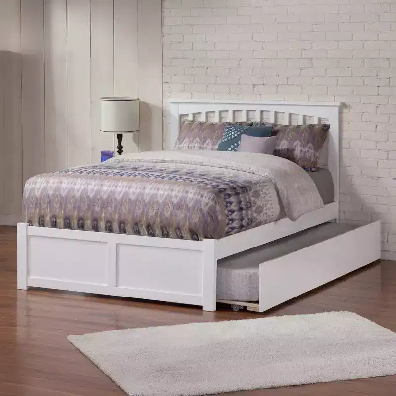 Lit plateforme pleine taille blanc avec lit gigogne, 44,29 po de hauteur