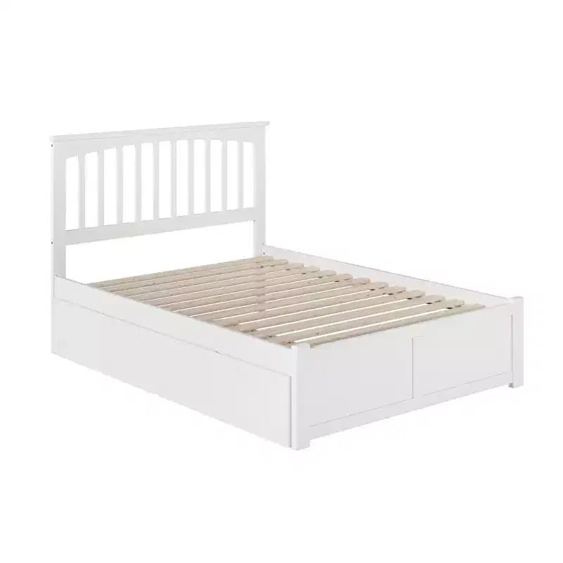 Lit plateforme pleine taille blanc avec lit gigogne, 44,29 po de hauteur