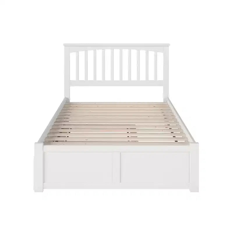 Lit plateforme pleine taille blanc avec lit gigogne, 44,29 po de hauteur