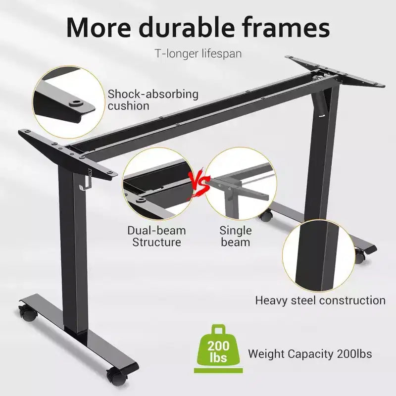 Bureau d'ordinateur électrique debout à hauteur réglable 63x24 avec prise, roulettes, cadre à double faisceau et tapis de souris