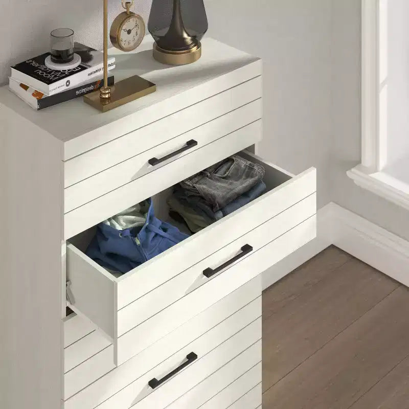 Commode à 5 tiroirs avec système de verrouillage de sécurité en chêne blanc perlé 30,7 L x 16,1 P x 45,8 H
