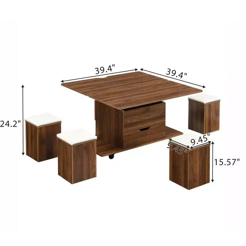 Table basse relevable moderne avec rangement et tabourets, table centrale multifonctionnelle mobile pour petits salons ou appartements