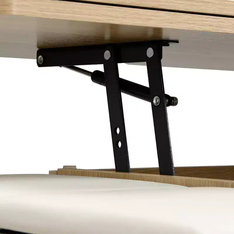 Table basse relevable moderne avec rangement et tabourets, table centrale multifonctionnelle mobile pour petits salons ou appartements