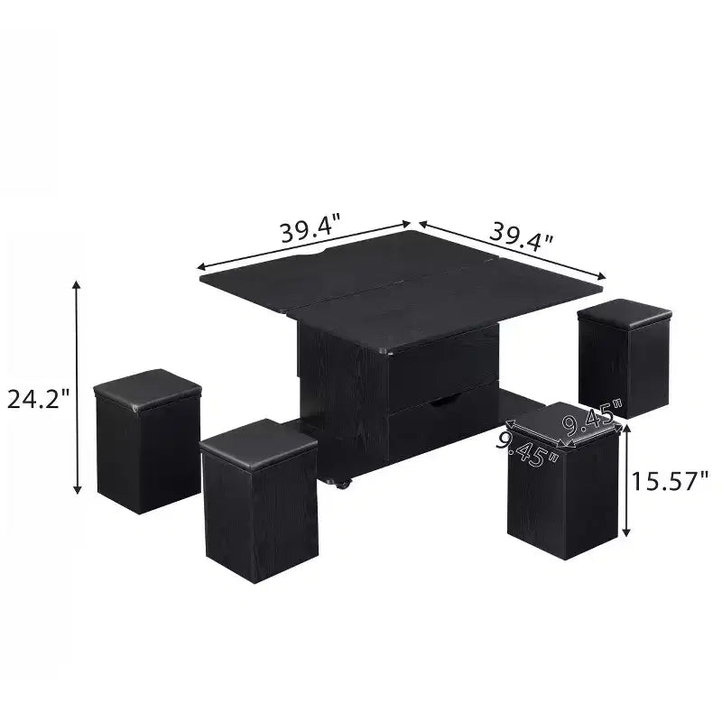 Table basse relevable moderne avec rangement et tabourets, table centrale multifonctionnelle mobile pour petits salons ou appartements