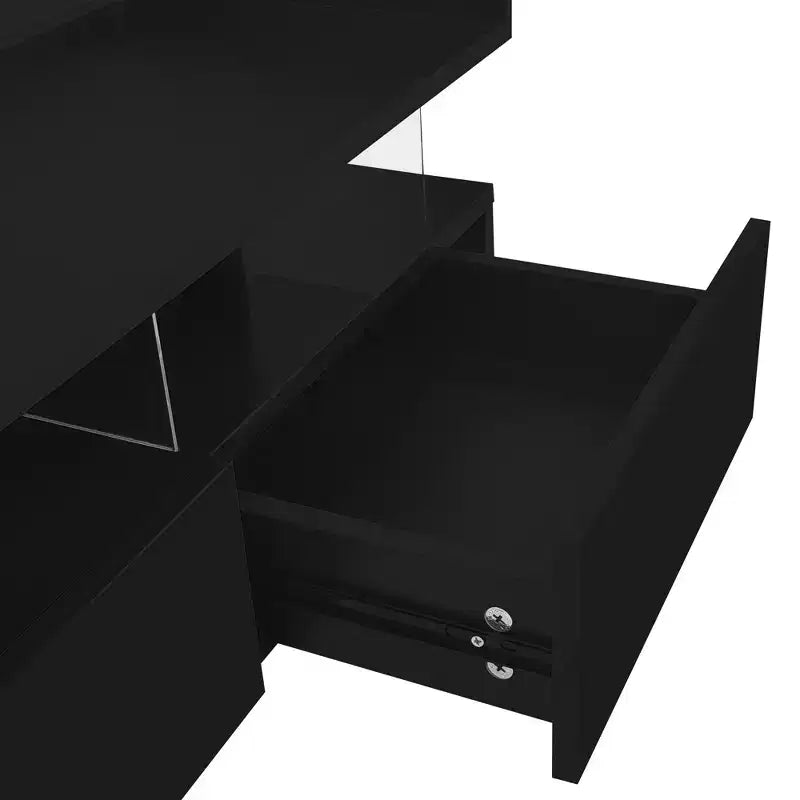 Table basse relevable moderne avec tiroirs, table basse carrée avec plateau en verre, table basse avec espace de rangement caché et lumières LED pour le salon