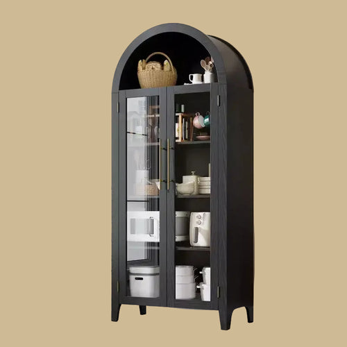 63.2 Arched Kitchen Pantry Storage Cabinet - Farmhouse 5 Tier Display Shelf with 2 Large Glass Doors, for Kitchen, Dining Room, Living Room
